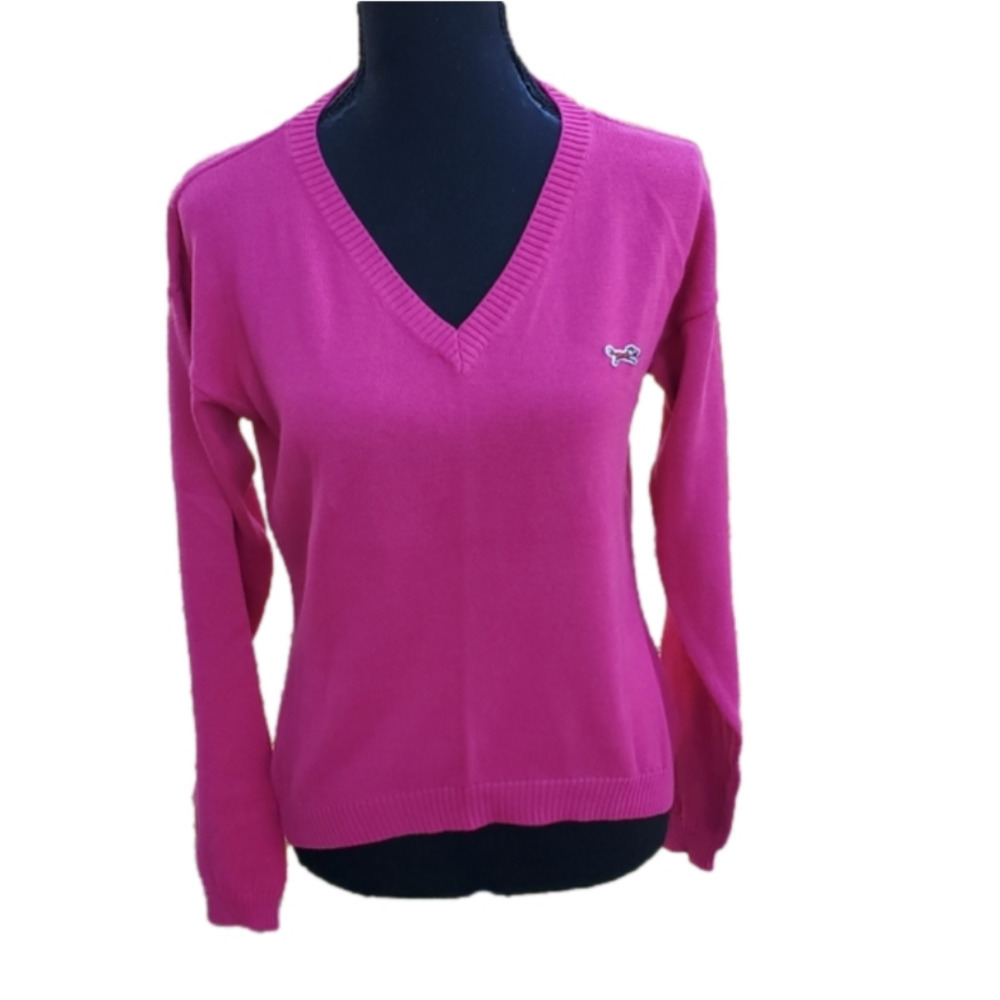 RETRO FOX - logo pink V neck sweater Small